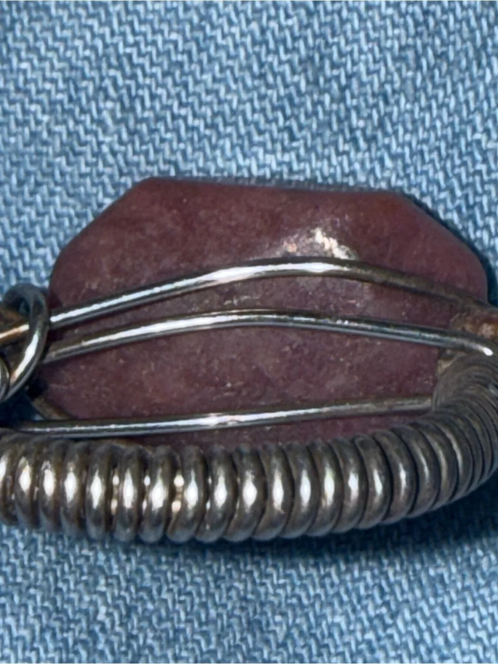 Vintage Artisan Sterling Silver Wire-Wrapped Ring w Natural Pink Rhodonite Stone